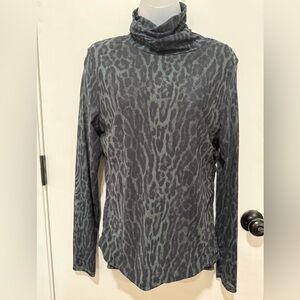T Tahari Charcoal Animal Print Long Sleeve Top-#1167